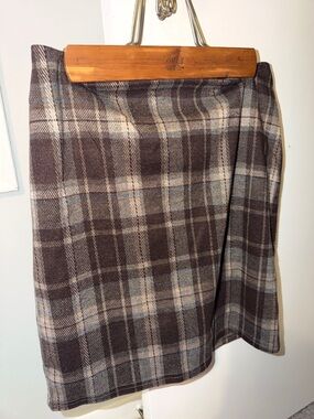 Classic Brown Plaid Wool-Blend Skirt